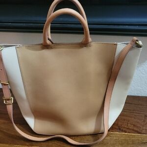 Madewell Abroad Tote In Colorblock Tan And Brown